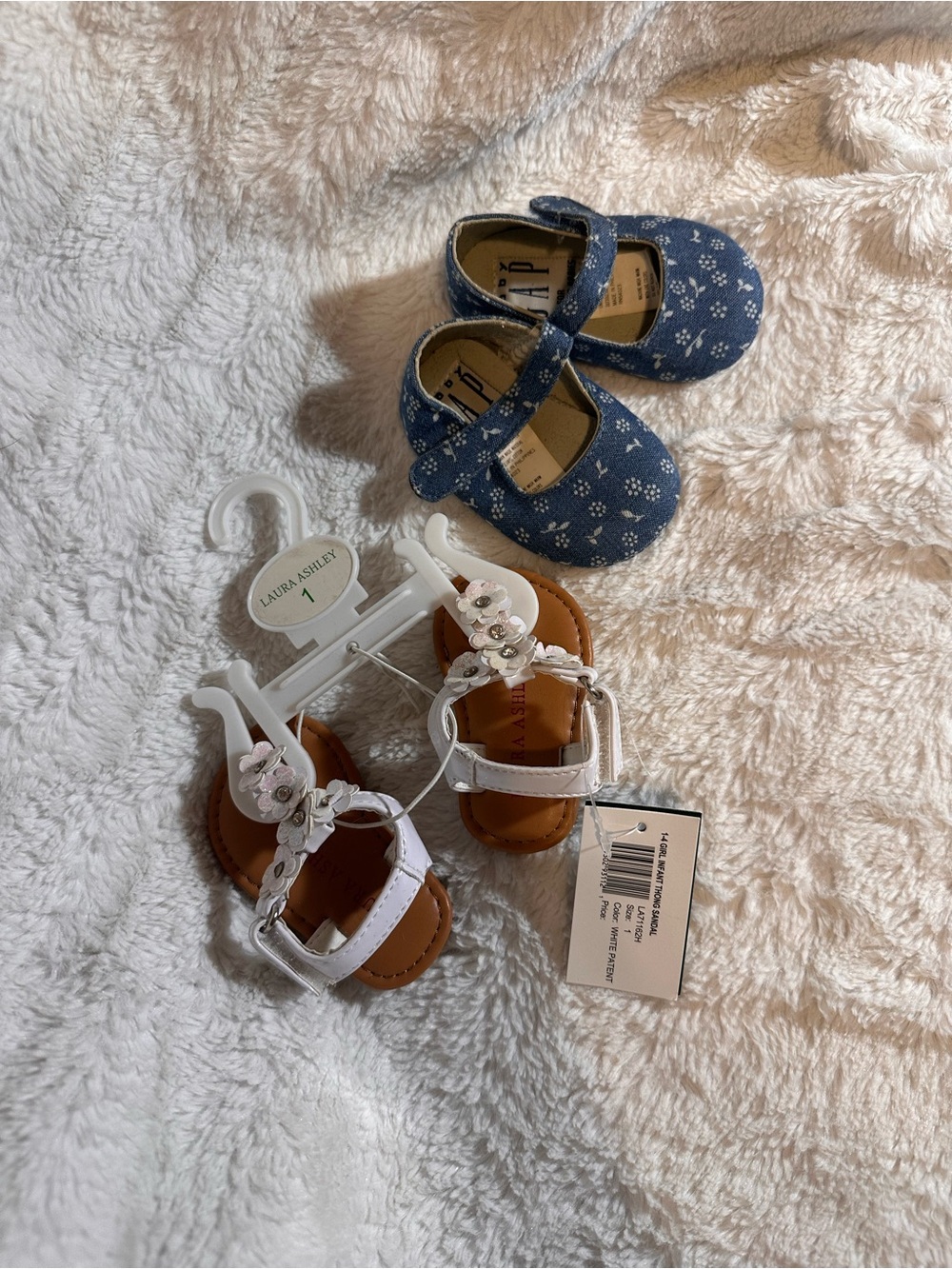 Laura Ashley White Floral Toddler Sandals and Blue Denim Floral Mary Janes